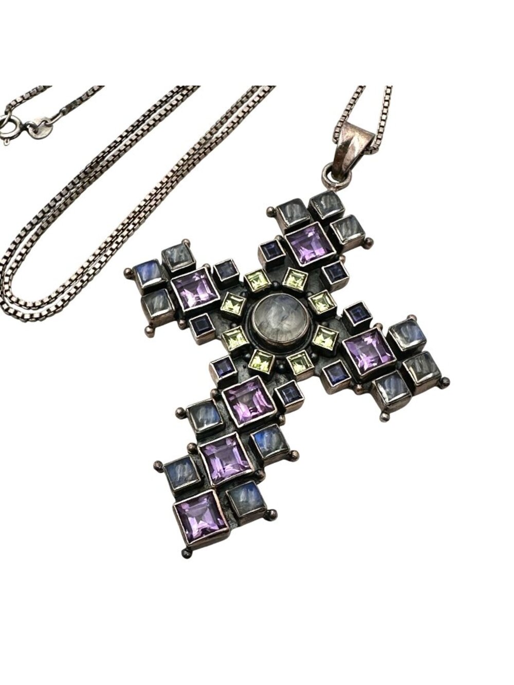Nicky Butler Necklace Multi Gemstone Multicolor Cross Sterling Silver